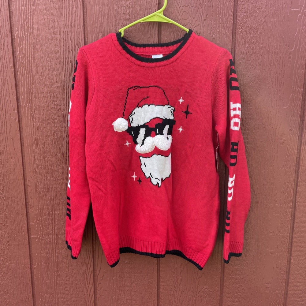 Holiday Time Unisex Kids Red Santa Graphic Knit Pullover Sweater Size XL 14-16